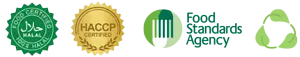 Halal certified, HACCP certified, Food Standards Agency registered