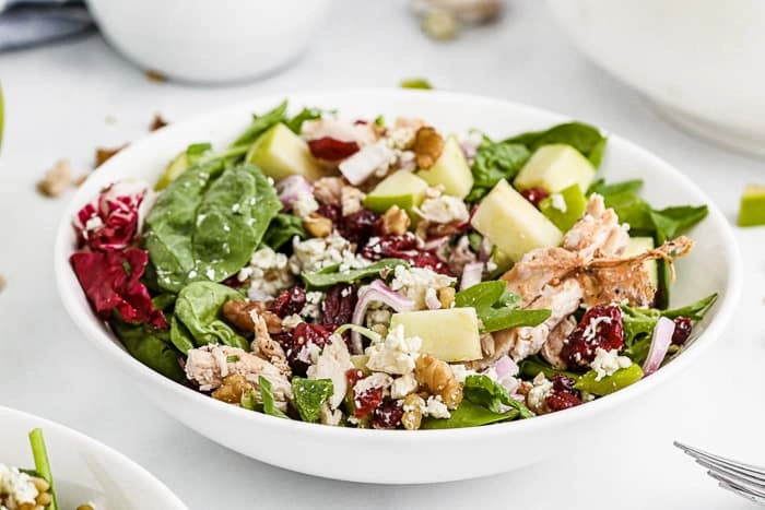Chicken and apple salad in a bowl