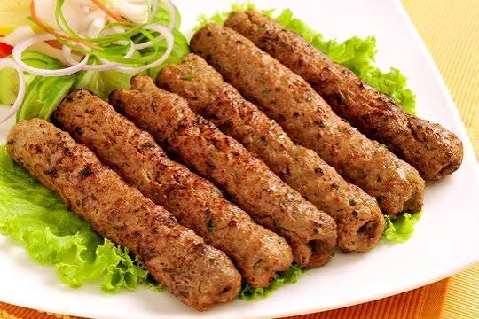 Grilled beef kebab skewers