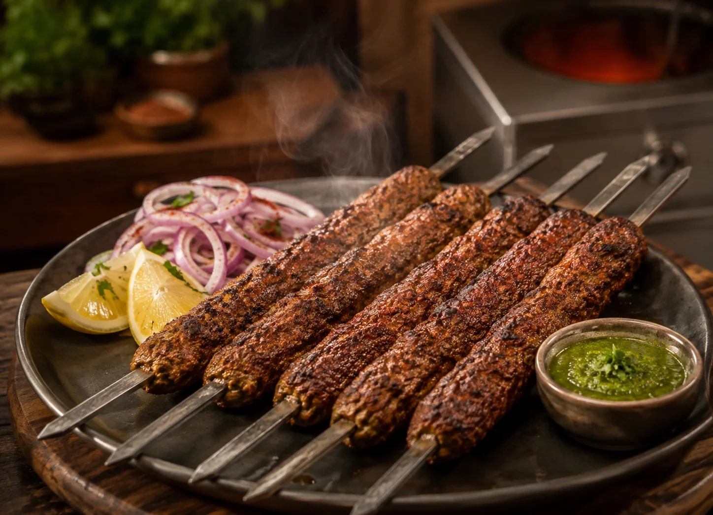 Grilled lamb kebab skewers