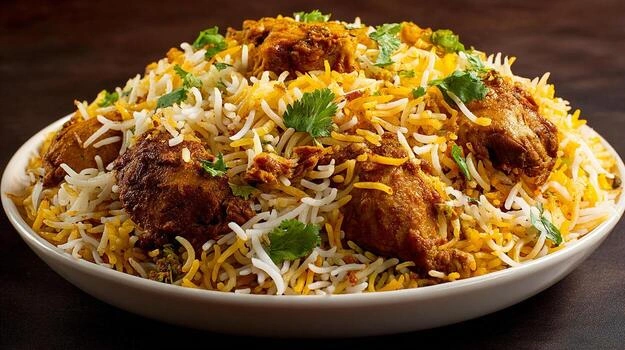 Plate of chicken biryani